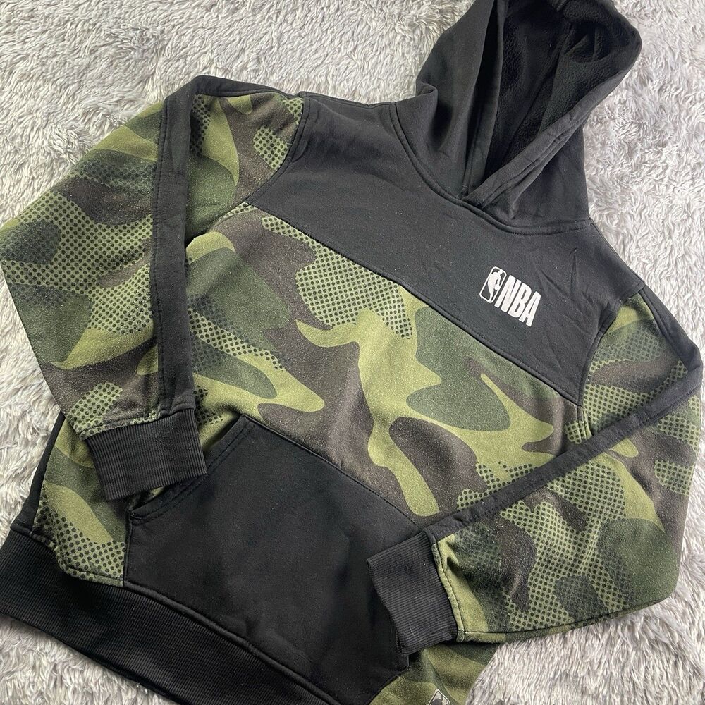 NBA Sweatshirt Youth Large Black Green Camouflage Camo Hoodie Basketball Street
